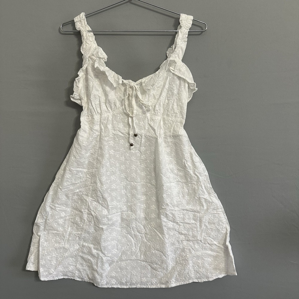 Angie White Eyelet Cotton Dress Cottagecore Feminine Mini Women's Medium